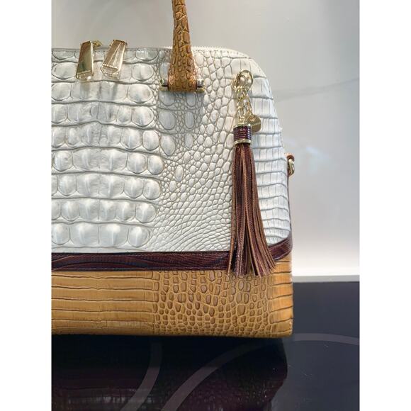 NEW Brahmin Sydney Satchel Coconut Kedima Croc-Embossed Leather Top Handles NWT - Picture 4 of 14